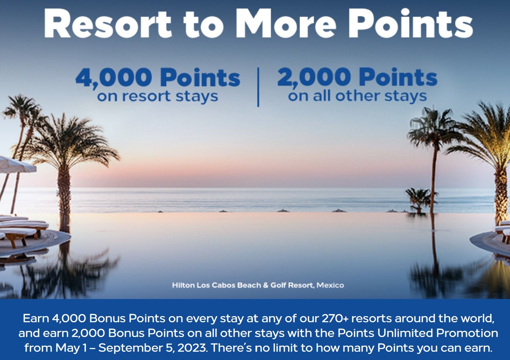 Hilton Promotion Offer Image - Los Cabos Beach & Golf Resort, Mexico - as background.