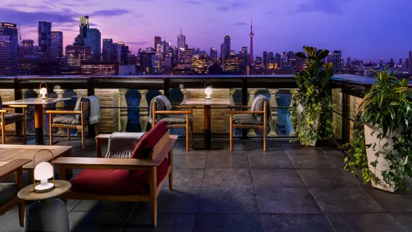 Balcony with view of Toronto skyline with CN Tower 